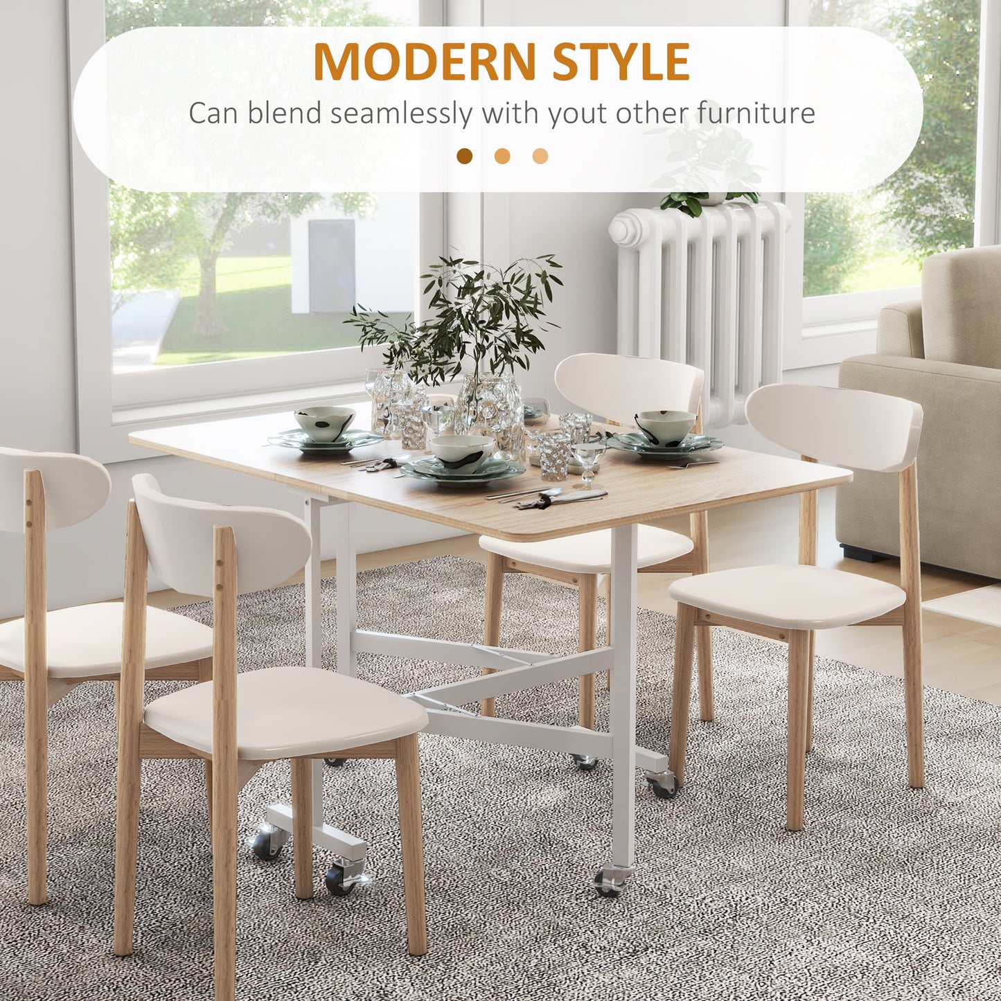Drop Leaf Table with Wheels Folding Dining Table for Small Spaces, Nature