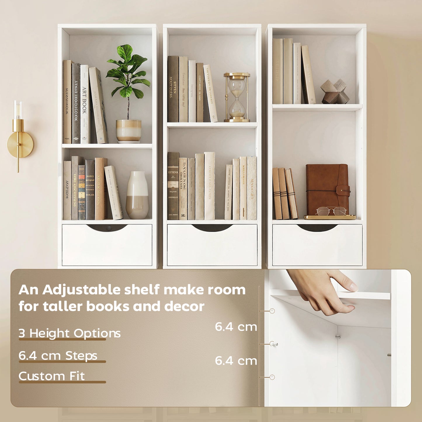 Bookcase with Drawers Adjustable Shelf 158 cm White