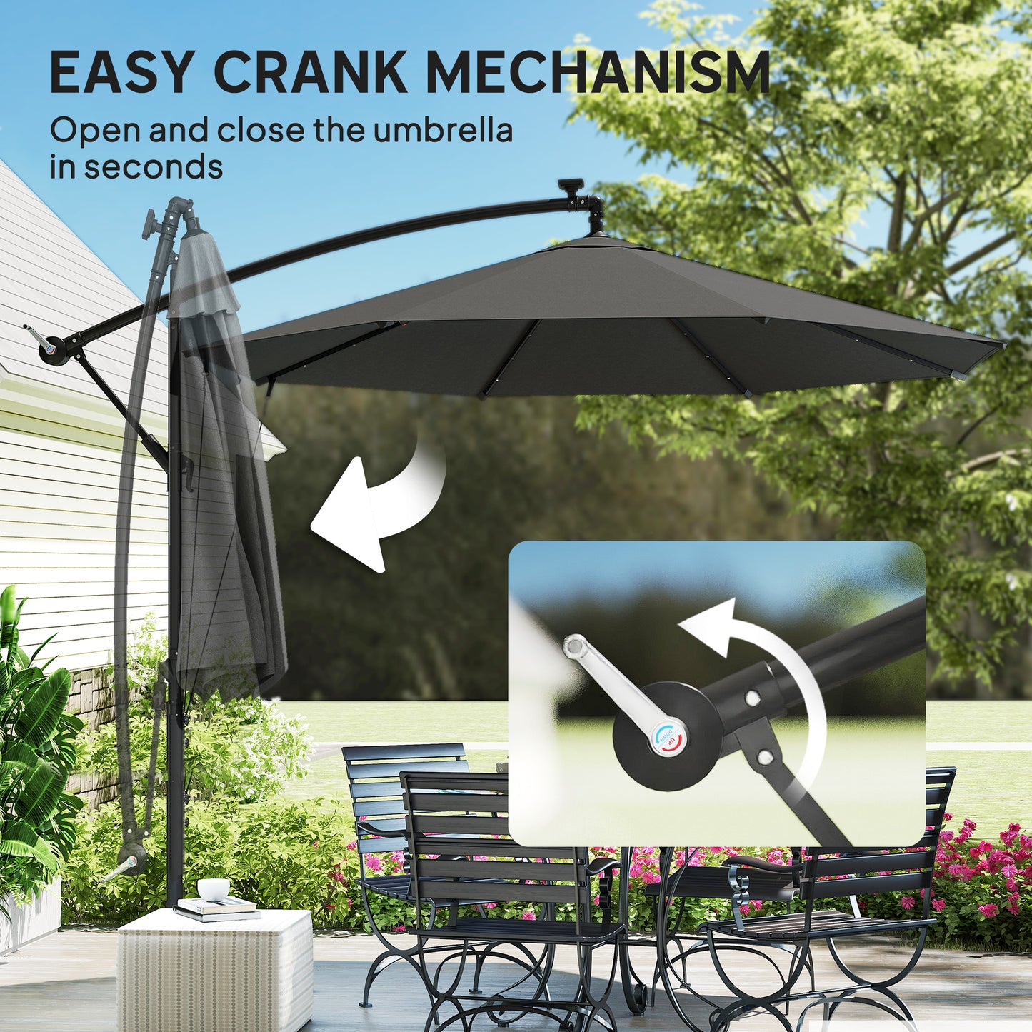 3 m Cantilever Parasol Solar LED Lights, Black