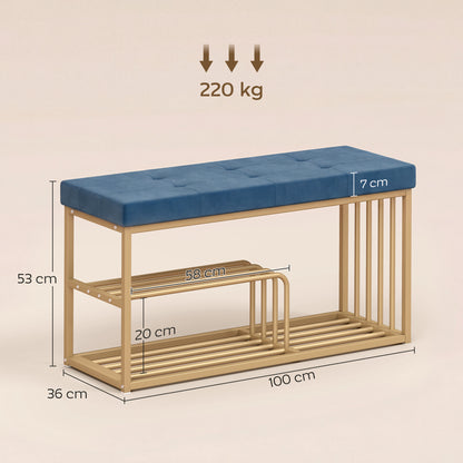 Shoe Storage Bench with Seat Cushion Tufted Shoe Rack Bench Dark Blue