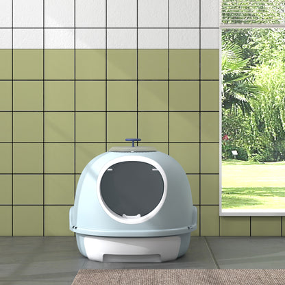Cat Litter Box Toilet With Litter Scoop Enclosed Drawer Skylight Easy To Clean Blue