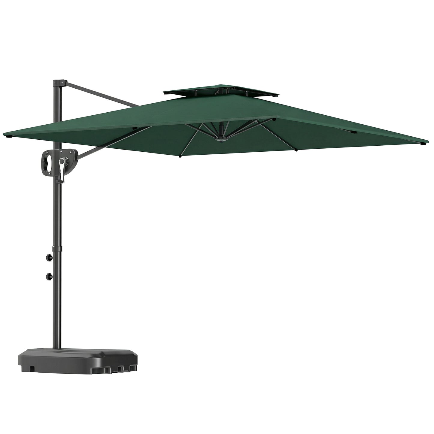 Garden Cantilever Parasol w/ Weighted Base Tilt Crank Dark Green