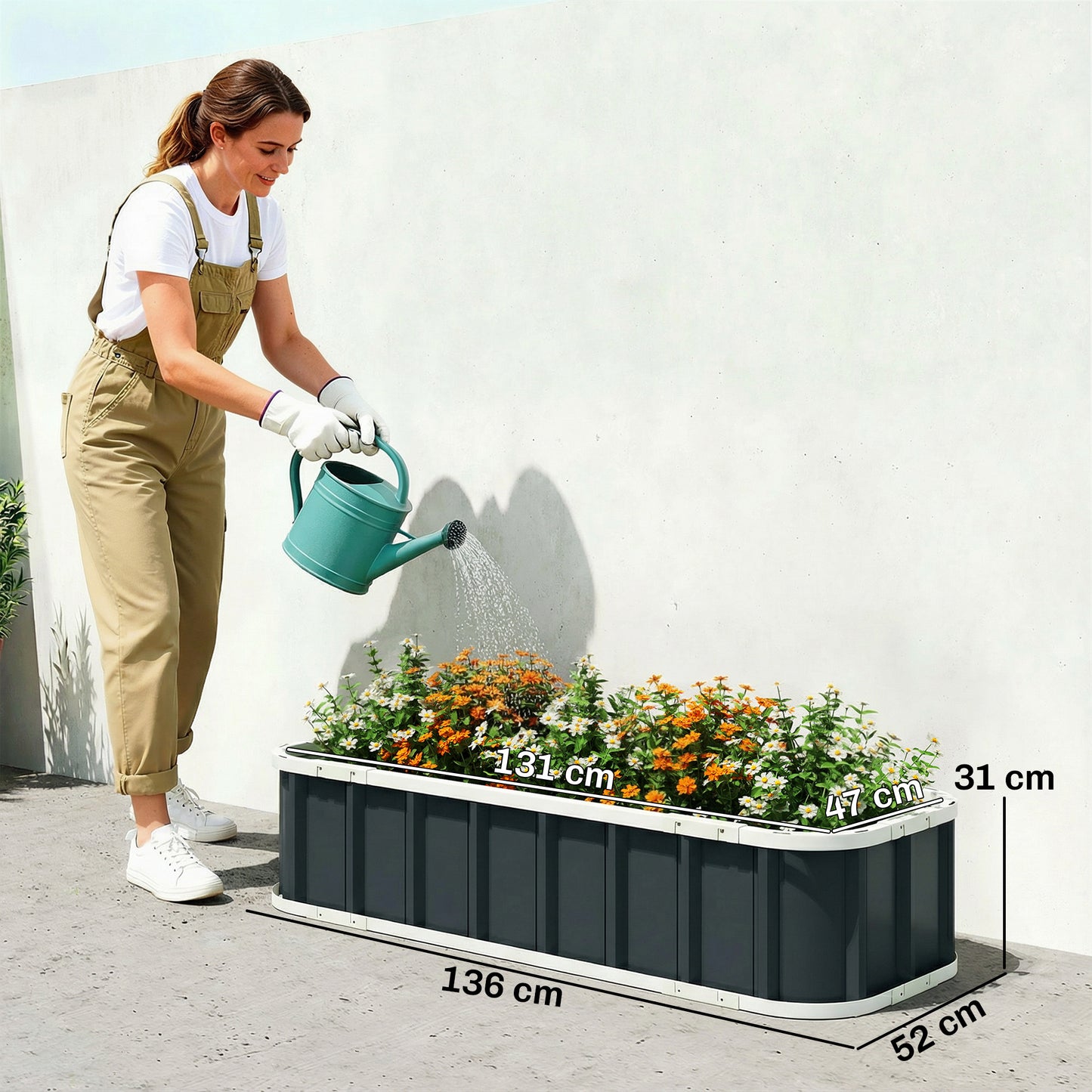 Galvanised Raised Garden Bed with Gloves, Dark Grey