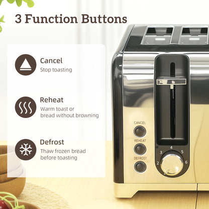 4 Slice Wide Slot Toaster and 1.7L Rapid Boil Kettle Set, Black