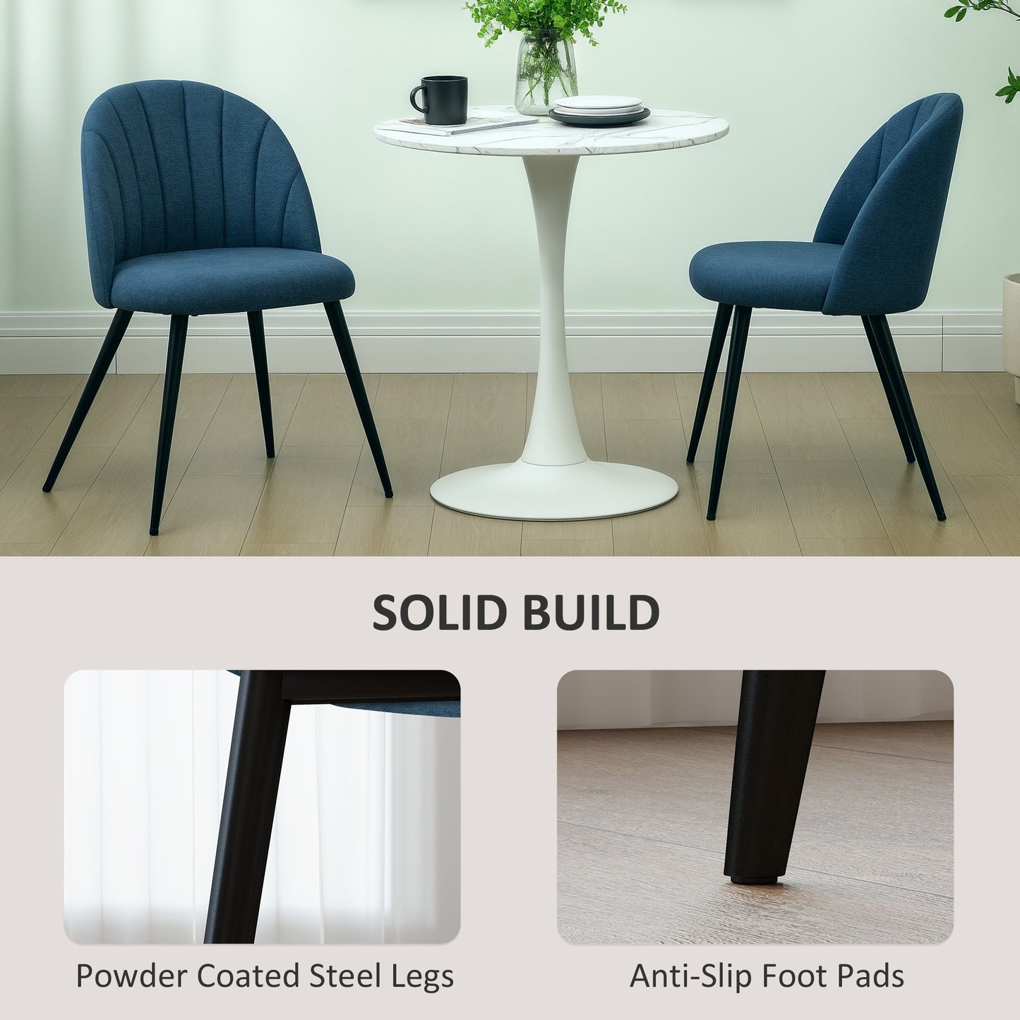 Set of 2 Dining Chairs with Shell Backrest and Padded Seat Blue