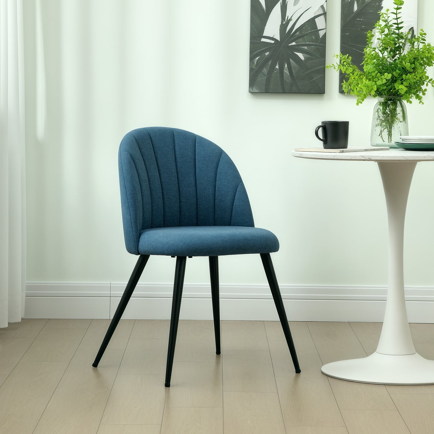 Set of 2 Dining Chairs with Shell Backrest and Padded Seat Blue