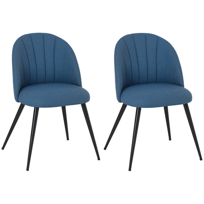 Set of 2 Dining Chairs with Shell Backrest and Padded Seat Blue