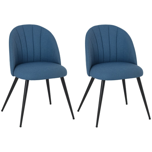 Set of 2 Dining Chairs with Shell Backrest and Padded Seat Blue