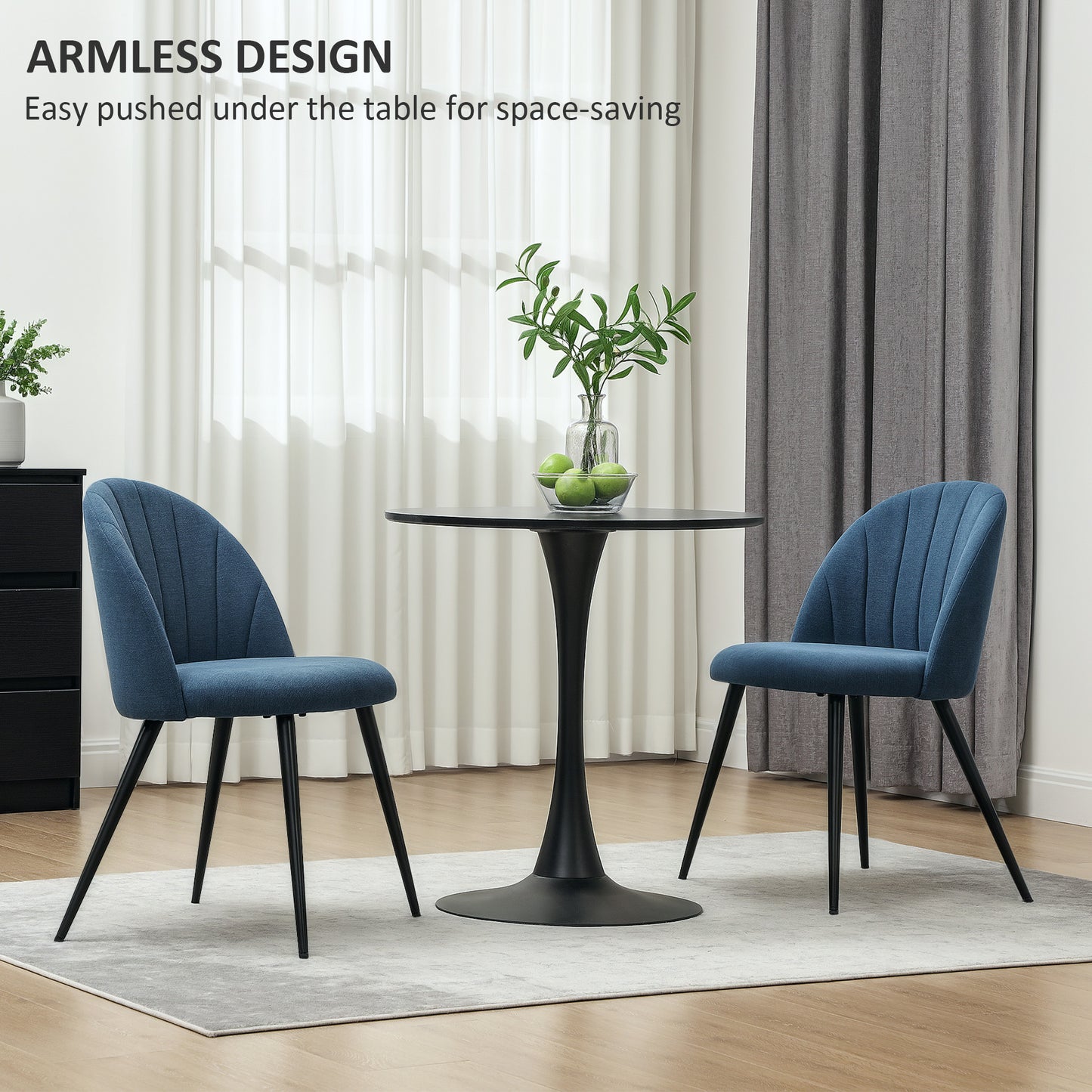 Set of 2 Dining Chairs with Shell Backrest and Padded Seat Blue