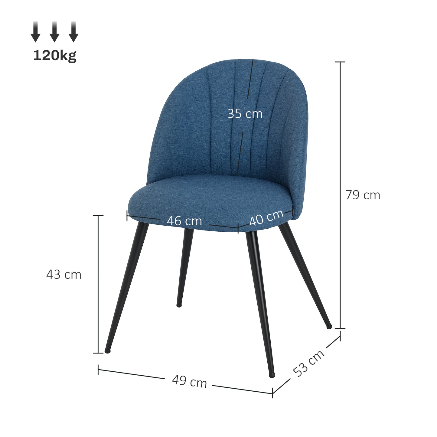 Set of 2 Dining Chairs with Shell Backrest and Padded Seat Blue