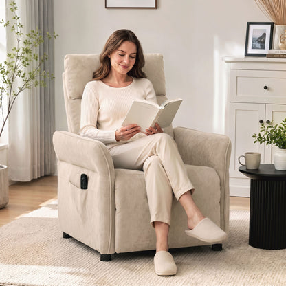 Recliner Armchair, Manual Recliner Chair, Massage & Heat, Beige