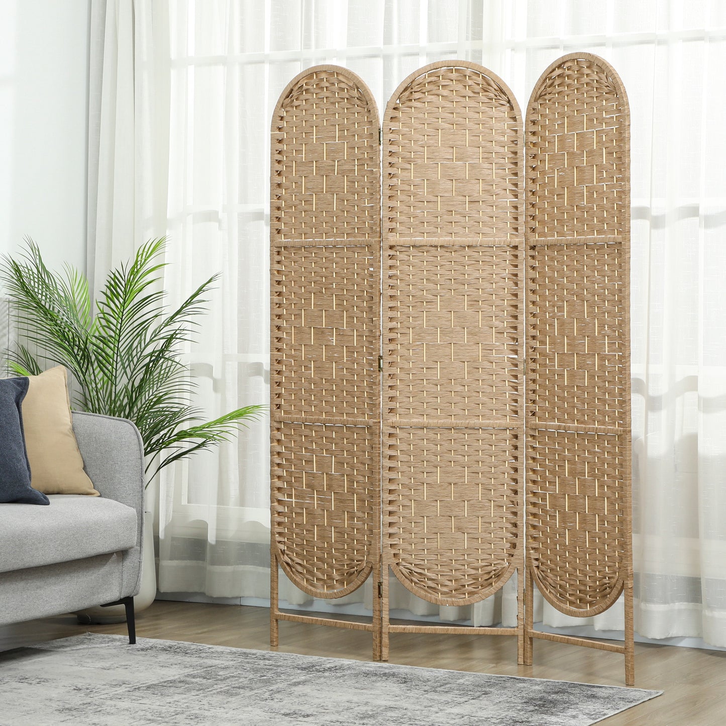 3-Panel Folding Freestanding Privacy Screen, Natural Wood Finish
