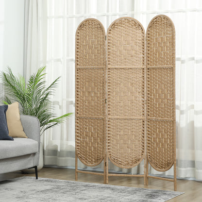 3-Panel Folding Freestanding Privacy Screen, Natural Wood Finish
