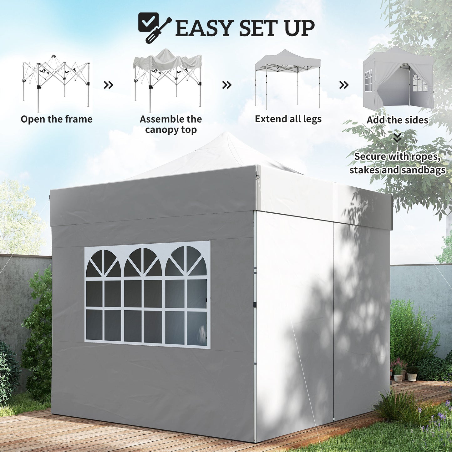 3 x 3 m Heavy Duty Pop Up Gazebo with Sides, UPF50+ Marquee Gazebo