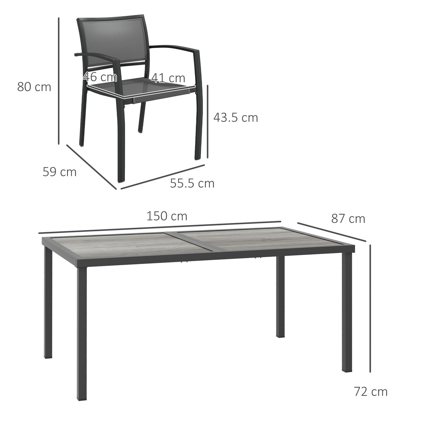 5 Pieces Patio Dining Set with 4 Stackable Chairs