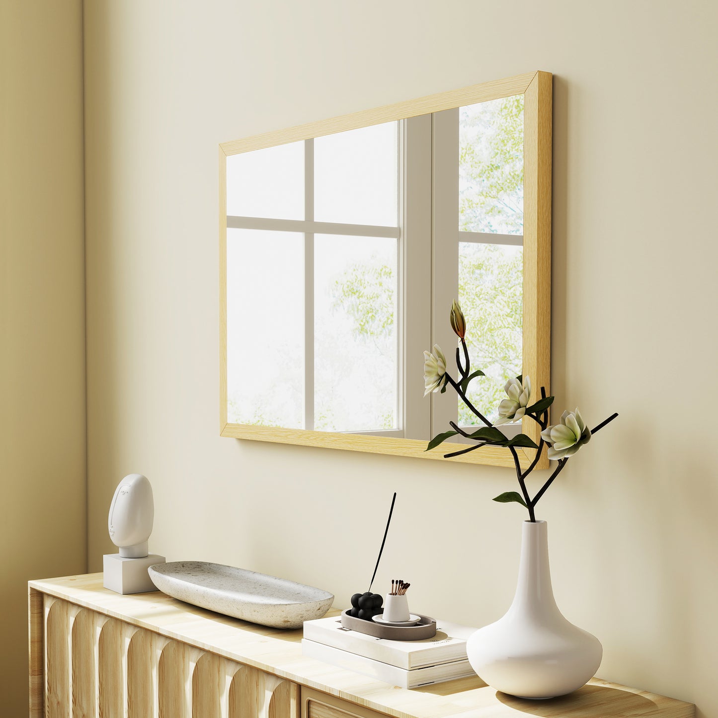 60x40cm Wall Bathroom Mirror for Home Decor, Vanity Mirror, Natural