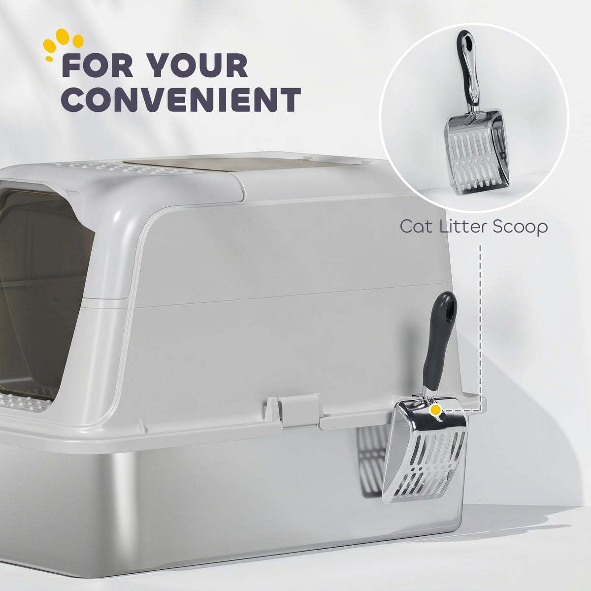 Stainless Steel Litter Box, Enclosed Metal Litter Tray with Scoop
