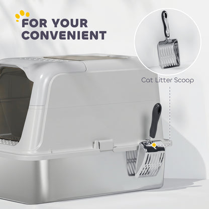 Stainless Steel Litter Box, Enclosed Metal Litter Tray with Scoop