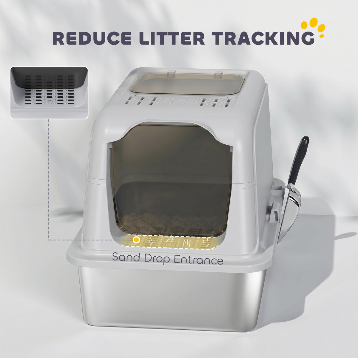 Stainless Steel Litter Box, Enclosed Metal Litter Tray with Scoop