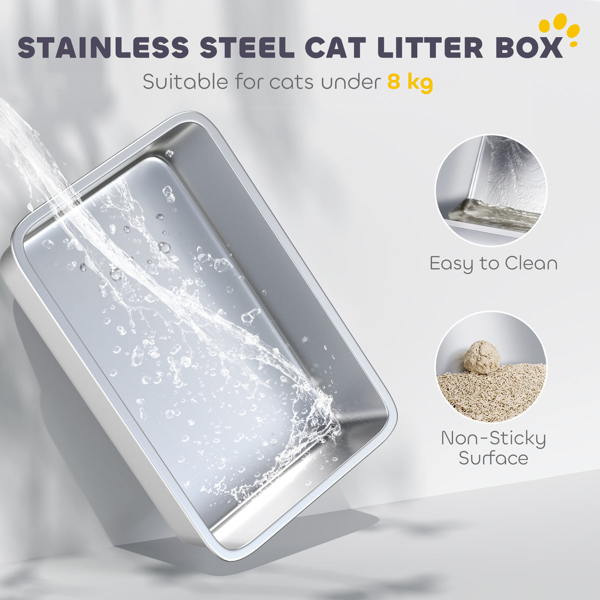 Stainless Steel Litter Box, Enclosed Metal Litter Tray with Scoop