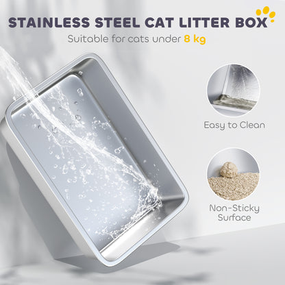 Stainless Steel Litter Box, Enclosed Metal Litter Tray with Scoop