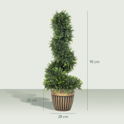 Set of 2 Potted Artificial Plants, Topiary Spiral Cypress Trees, 90cm