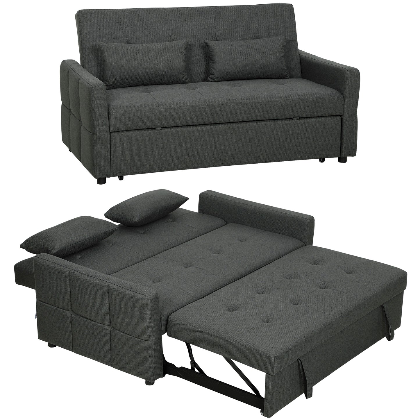 2 Seater Sofa Bed, Convertible Pull Out Bed Settee, Charcoal Grey