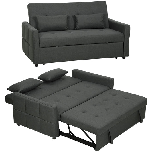 2 Seater Sofa Bed, Convertible Pull Out Bed Settee, Charcoal Grey
