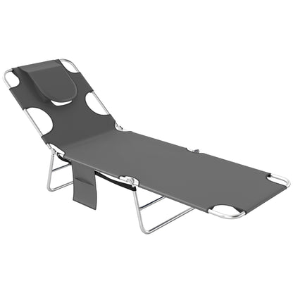 Sun Lounger with Reading Hole, Folding Garden Lounger, Dark Grey