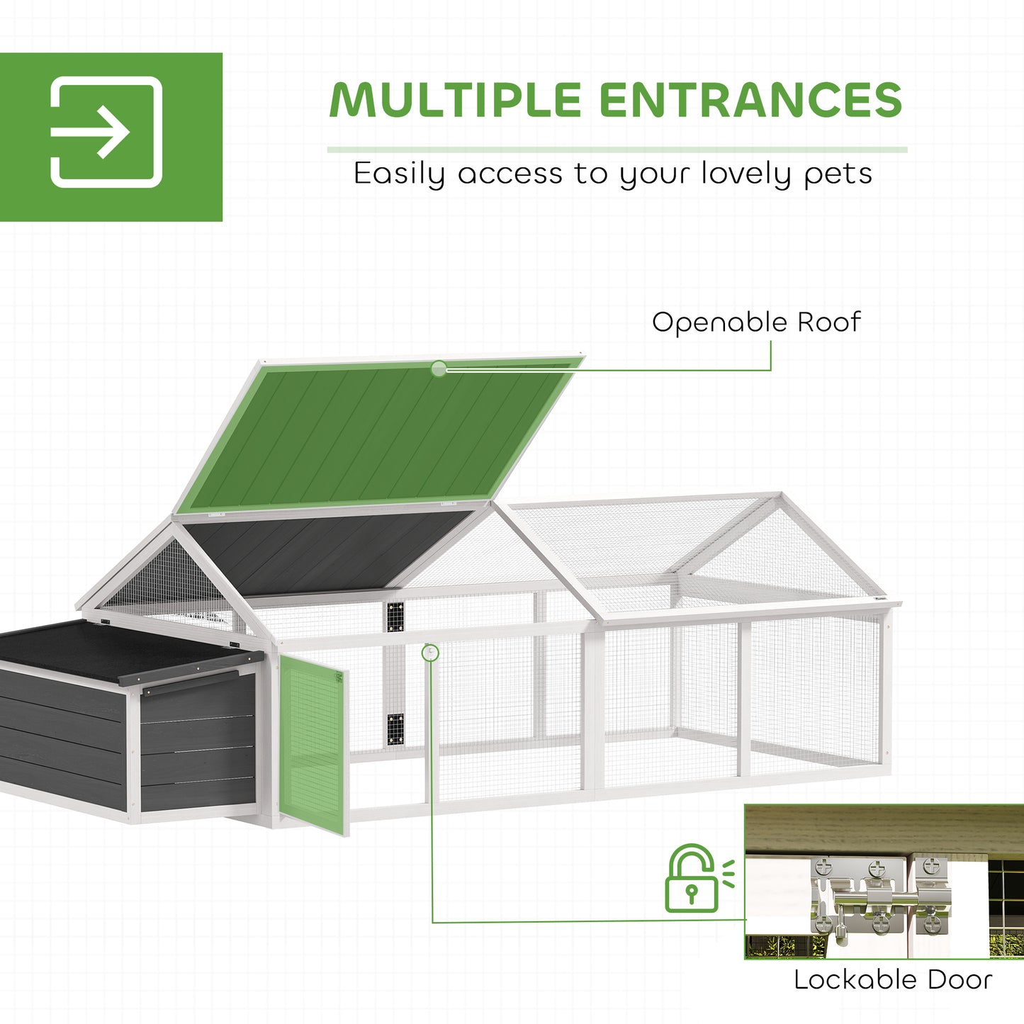 Wooden Chicken Run with Nesting Box, Openable Roof, for 4-8 Chickens