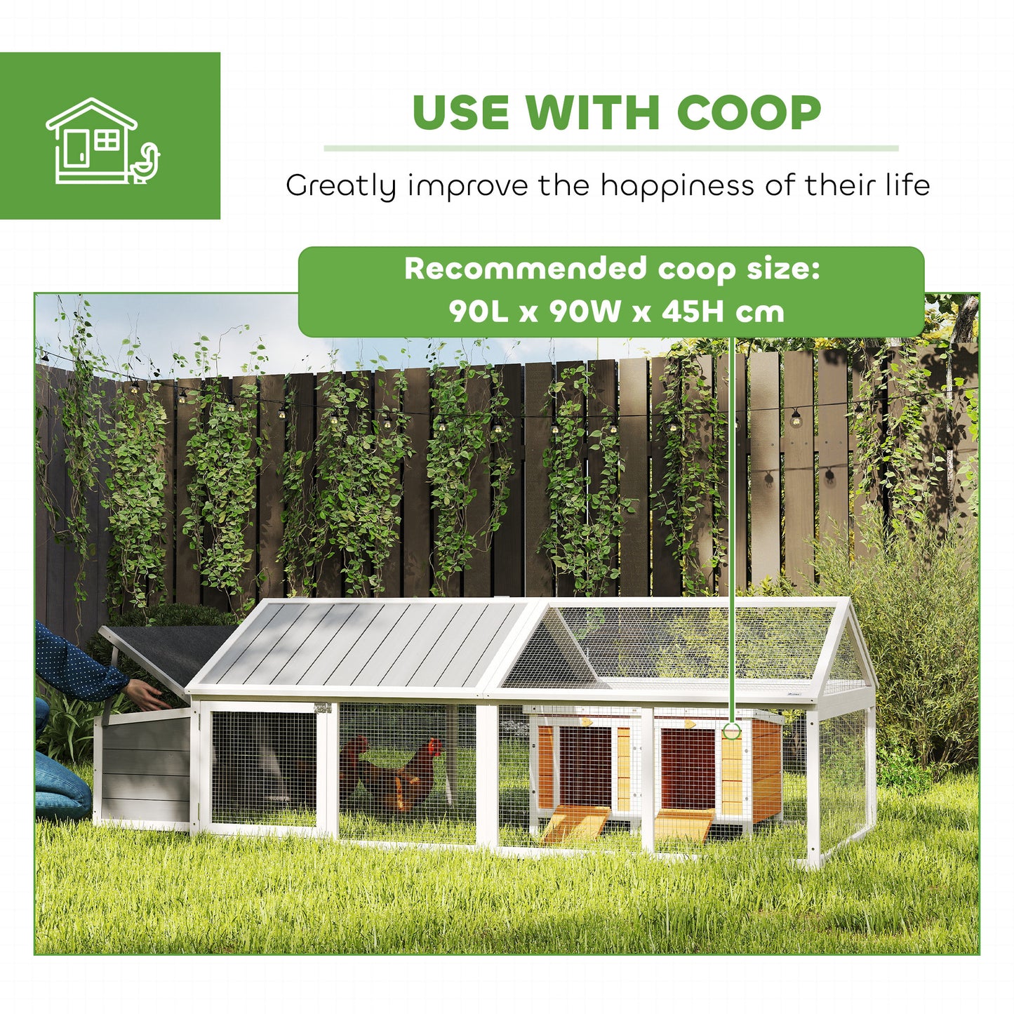 Wooden Chicken Run with Nesting Box, Openable Roof, for 4-8 Chickens