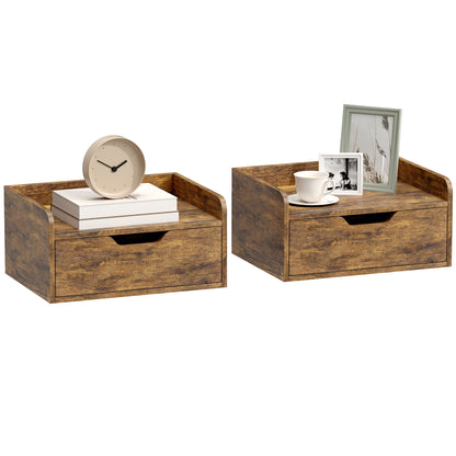 Floating Nightstands Set of 2, Nightstand with Drawer, Rustic Brown