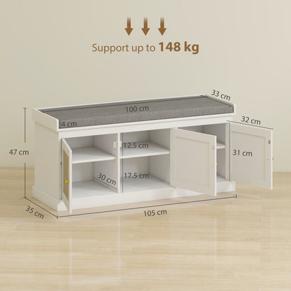 Shoe Storage Bench with Rattan Doors, Cushion, Entryway Shoe Bench