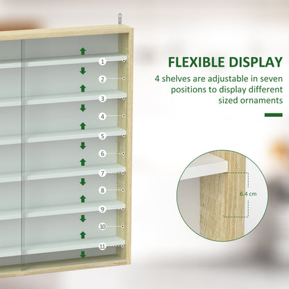 7-Tier Wall Display Cabinet w/ Shelves Glass Doors, Oak