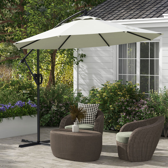 3(m) Cantilever Parasol with Cross Base, Banana Parasol with Crank Handle, Tilt and 8 Ribs, Round Hanging Patio Umbrella