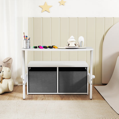 3 in 1 Kids Storage Bench, Toddler Table and Chair Set, White