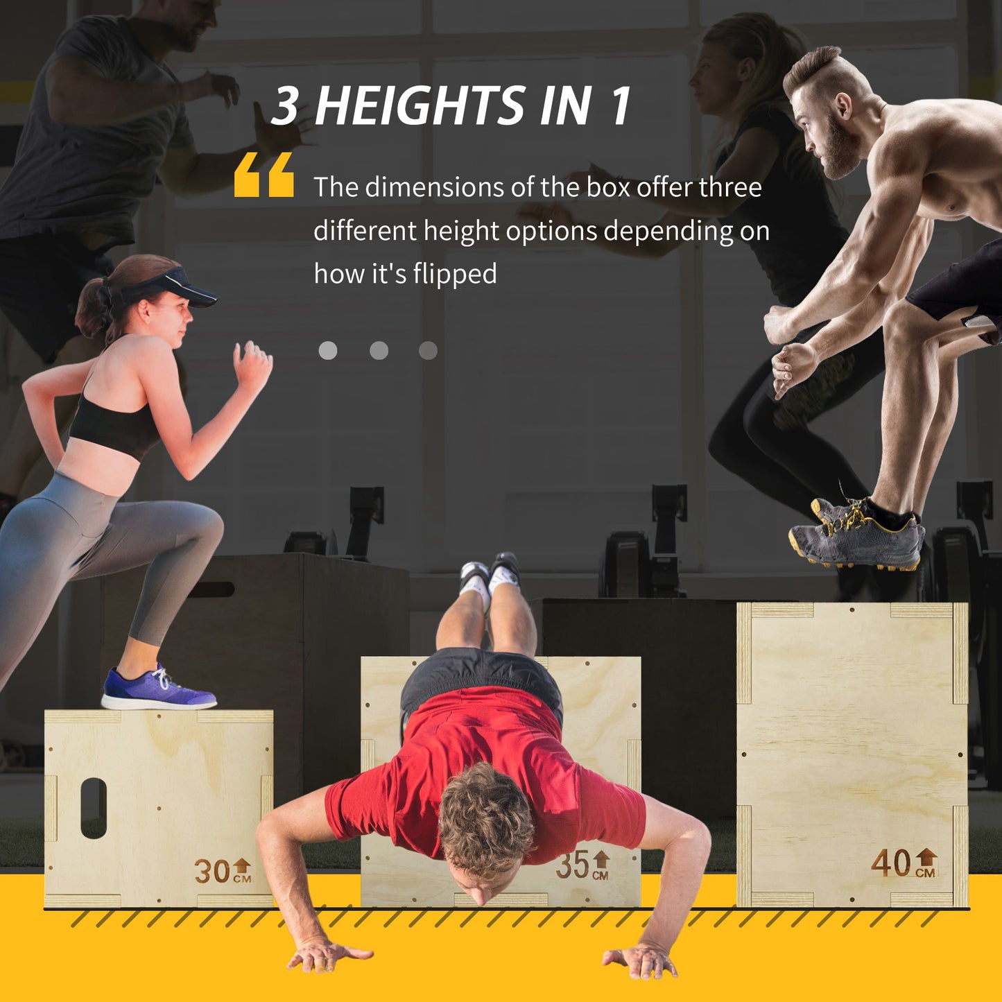 3-in-1 Wooden Plyo Box, Plyometric Jump Box with Handle Openings for Home Gym, Workout Training, 12" x 14" x 16", Natural