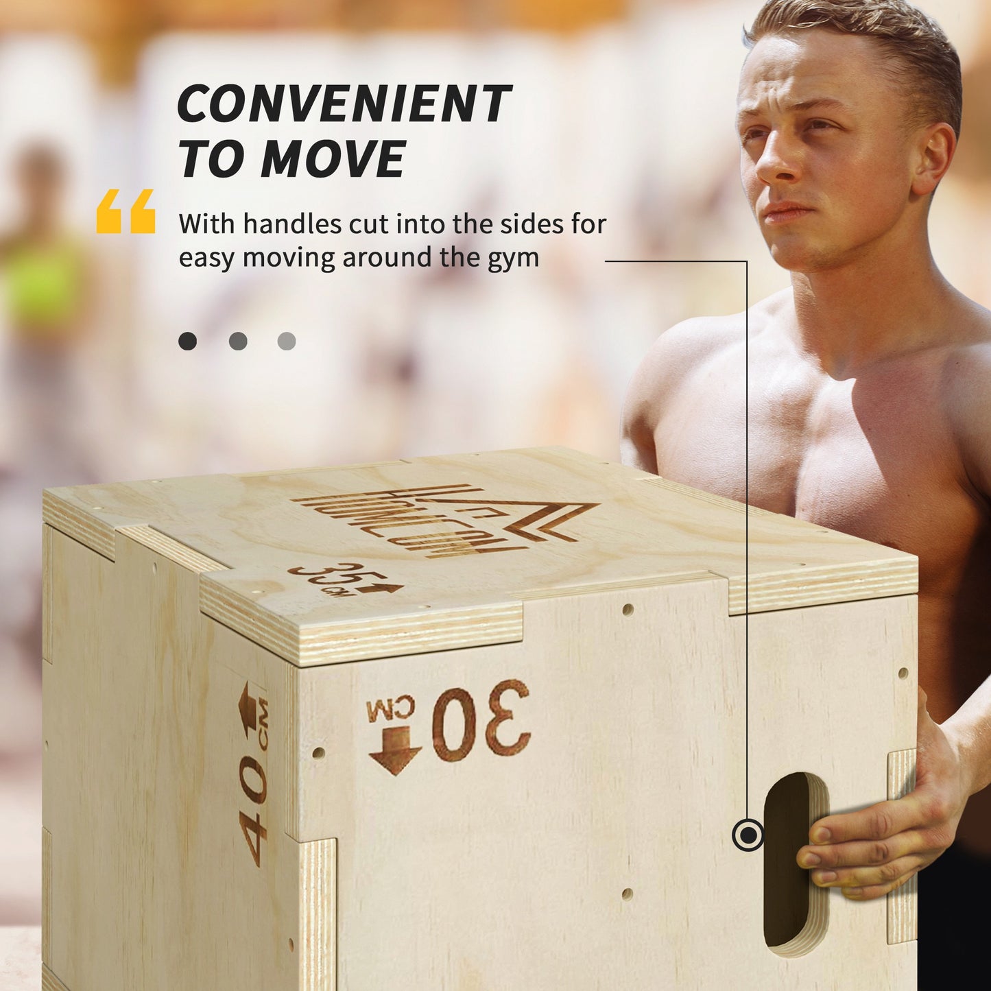 3-in-1 Wooden Plyo Box, Plyometric Jump Box with Handle Openings for Home Gym, Workout Training, 12" x 14" x 16", Natural