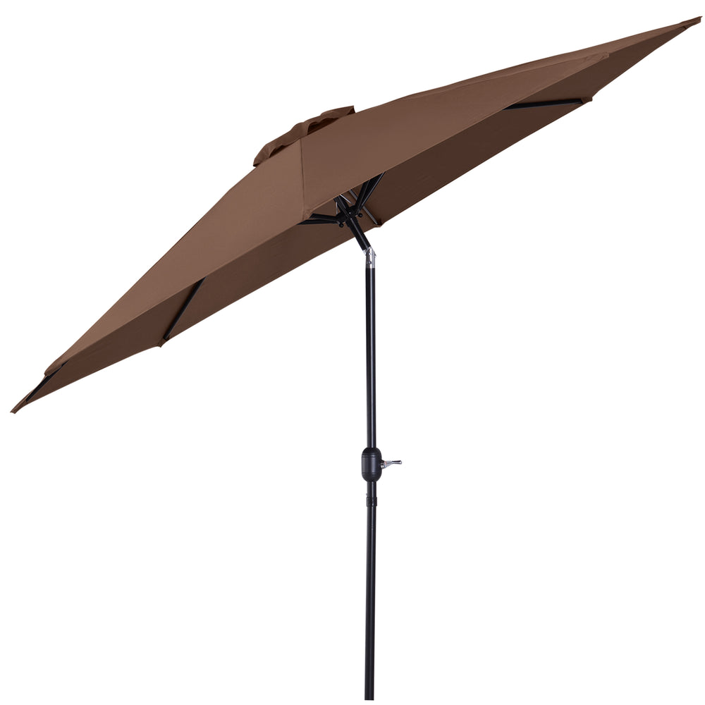 Steel Frame Round Market Patio Sun Umbrella Garden Parasol Outdoor Sunshade Canopy, 3x2.45m (Coffee)