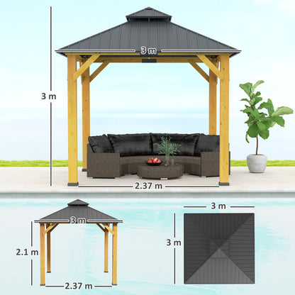 3x(3)M Double-Tier Hardtop Gazebo, Outdoor Patio Shelter, Grey