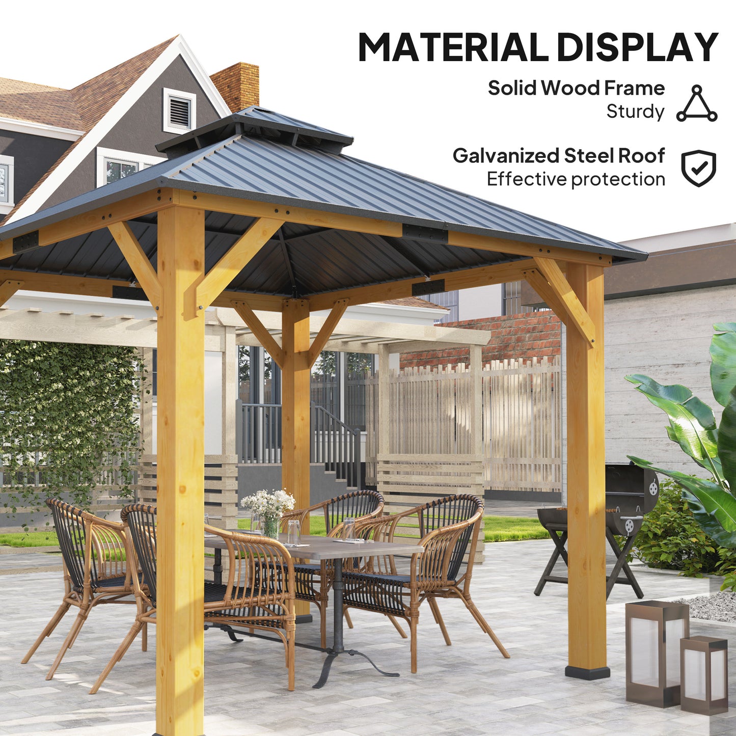 3x(3)M Double-Tier Hardtop Gazebo, Outdoor Patio Shelter, Grey