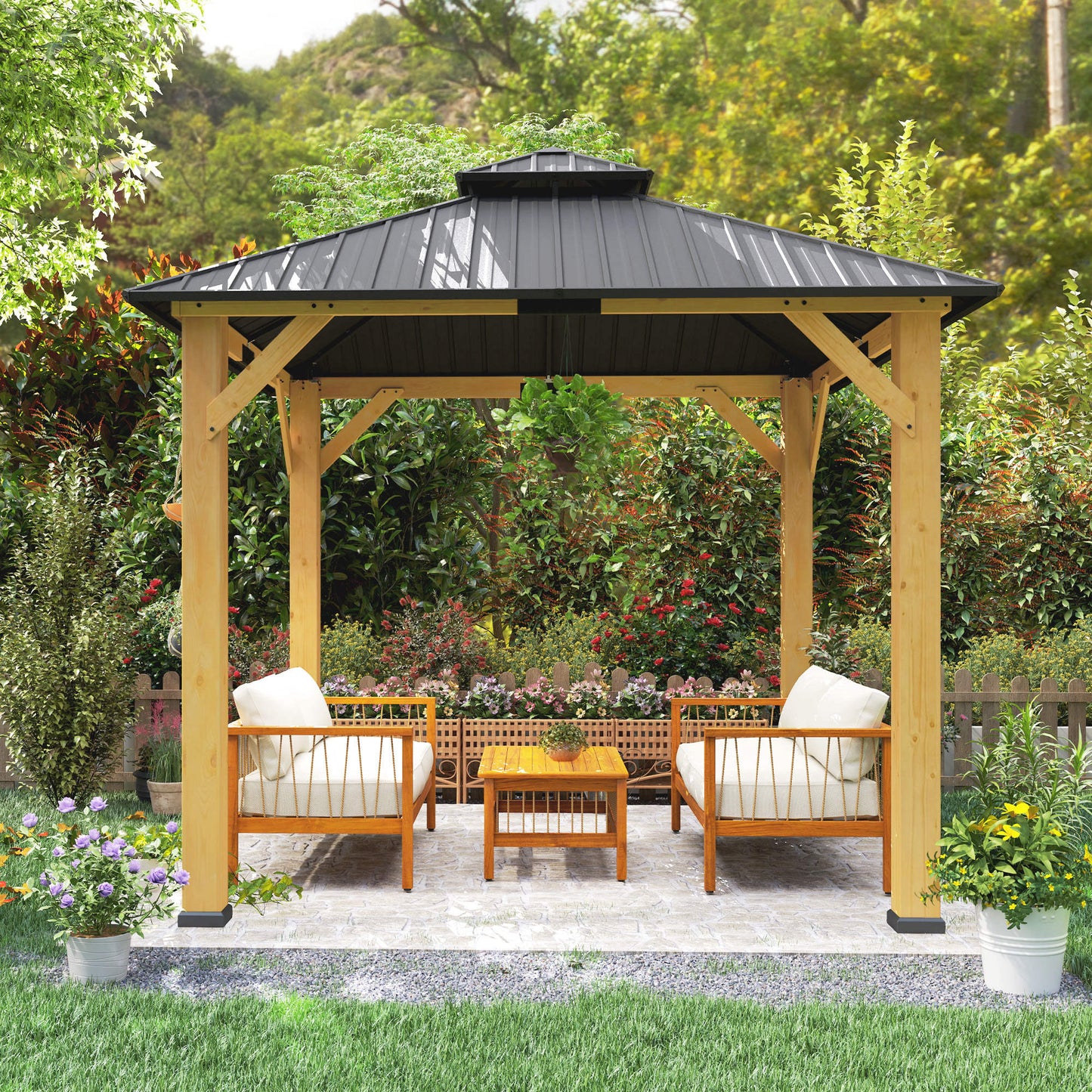 3x(3)M Double-Tier Hardtop Gazebo, Outdoor Patio Shelter, Grey