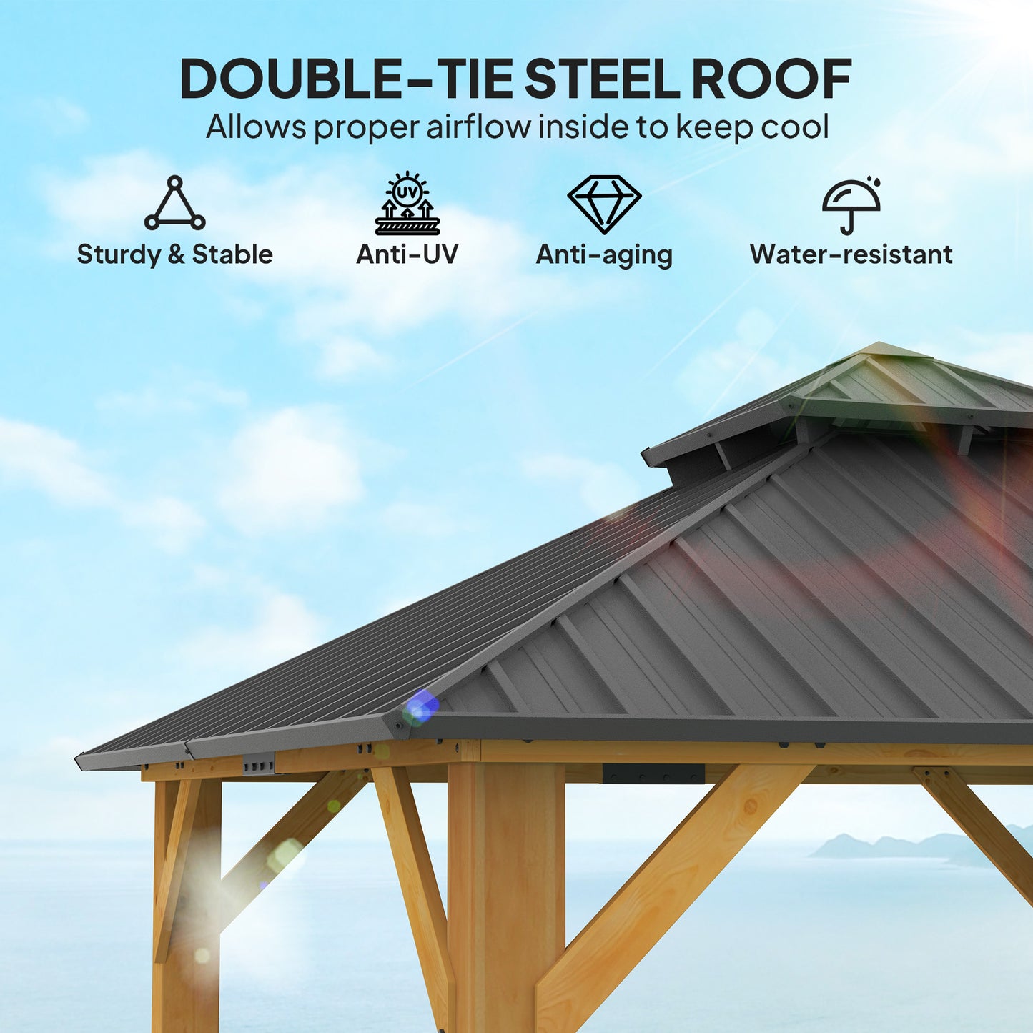 3x(3)M Double-Tier Hardtop Gazebo, Outdoor Patio Shelter, Grey