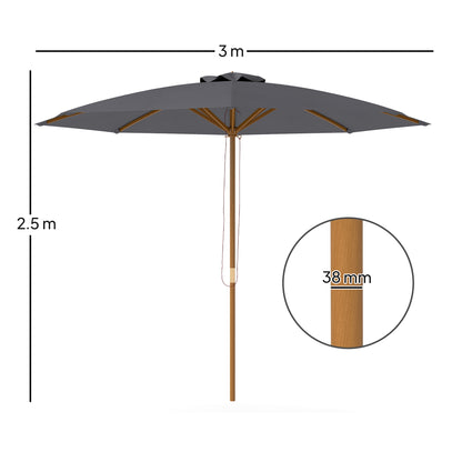 Wooden Garden Parasol with Rope Pulley Mechanism, Dark Grey