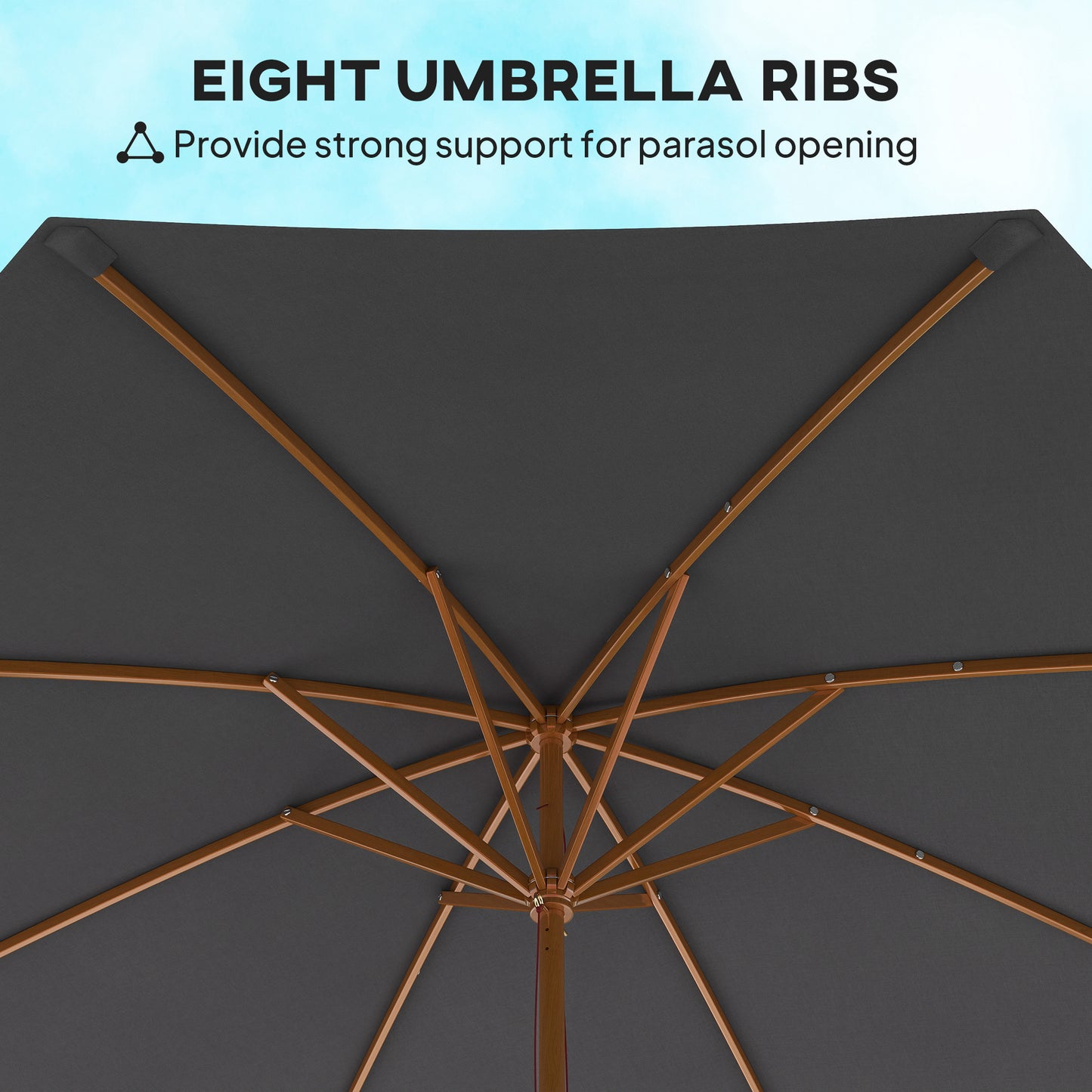 Wooden Garden Parasol with Rope Pulley Mechanism, Dark Grey