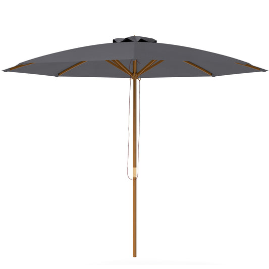 Wooden Garden Parasol with Rope Pulley Mechanism, Dark Grey