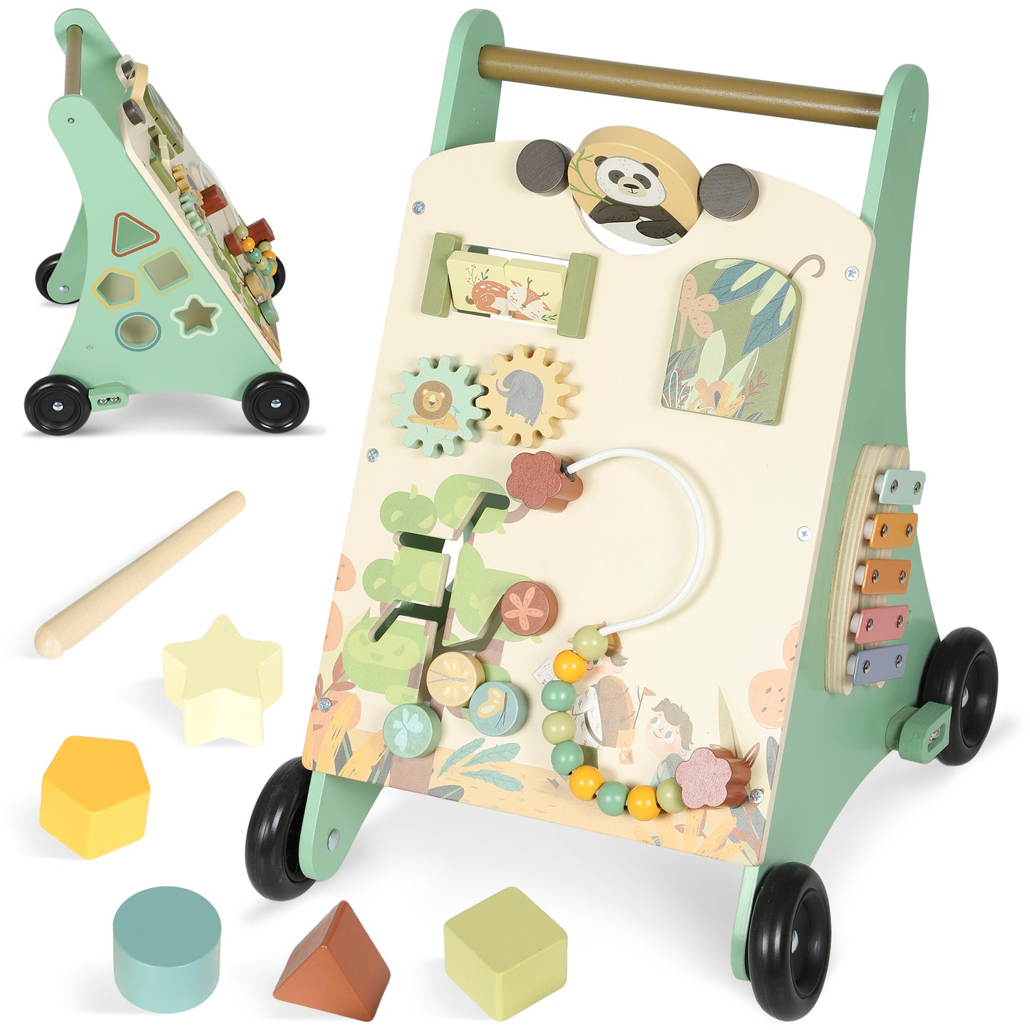 Wooden Baby Walker with Speed Control, Montessori-Inspired Centre