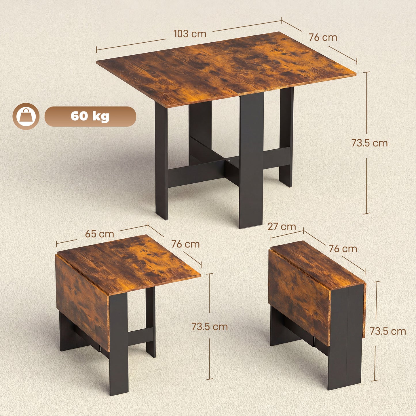 Wooden Folding Table Writing Desk Rustic Brown