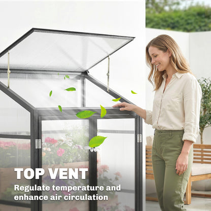 4 x 2ft Polycarbonate Greenhouse with Hinged Door, Top Vent, Lean-to Green House, Aluminium Walk-in Greenhouse for Patio Garden, Black