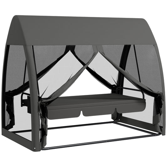 Garden Swing Chair Patio Hammock 3 Seater Bench Canopy Lounger Grey